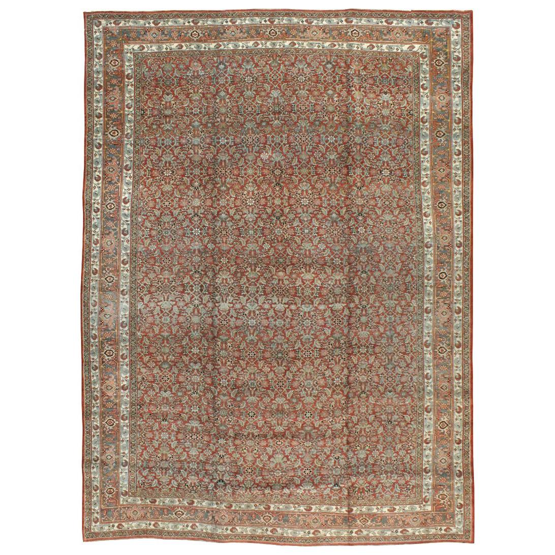 Rustic Early 20th Century Handmade Persian Bidjar Room Size Carpet in Brick Red