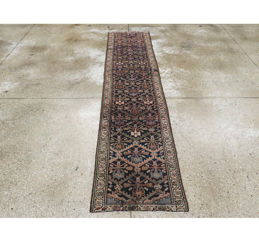 Hand-Knotted Rustic Early 20th Century Handmade Persian Kurd Runner For Sale
