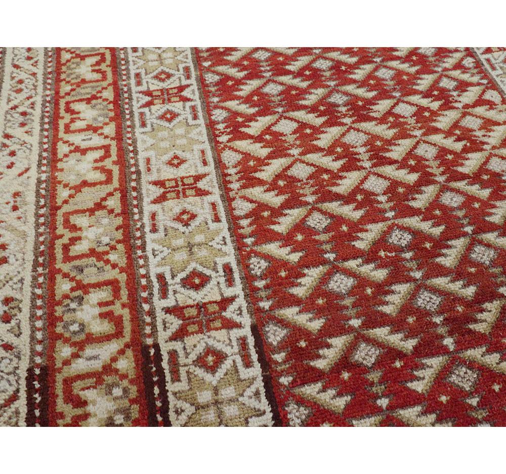 Wool Rustic Early 20th Century Handmade Persian Kurd Throw Rug in Red & Cream For Sale
