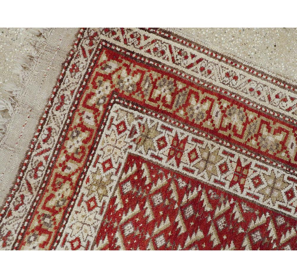Rustic Early 20th Century Handmade Persian Kurd Throw Rug in Red & Cream For Sale 1