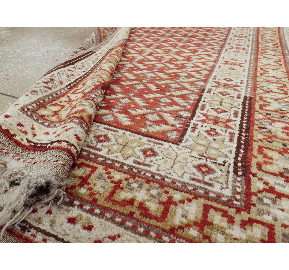 Rustic Early 20th Century Handmade Persian Kurd Throw Rug in Red & Cream For Sale 3