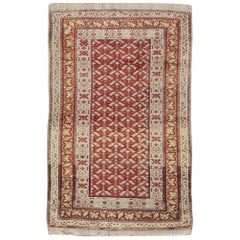 Rustic Early 20th Century Handmade Persian Kurd Throw Rug in Red & Cream