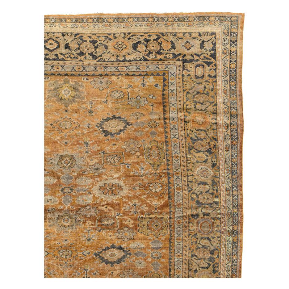 Rustic Early 20th Century Handmade Persian Mahal Room Size Carpet In Good Condition For Sale In New York, NY