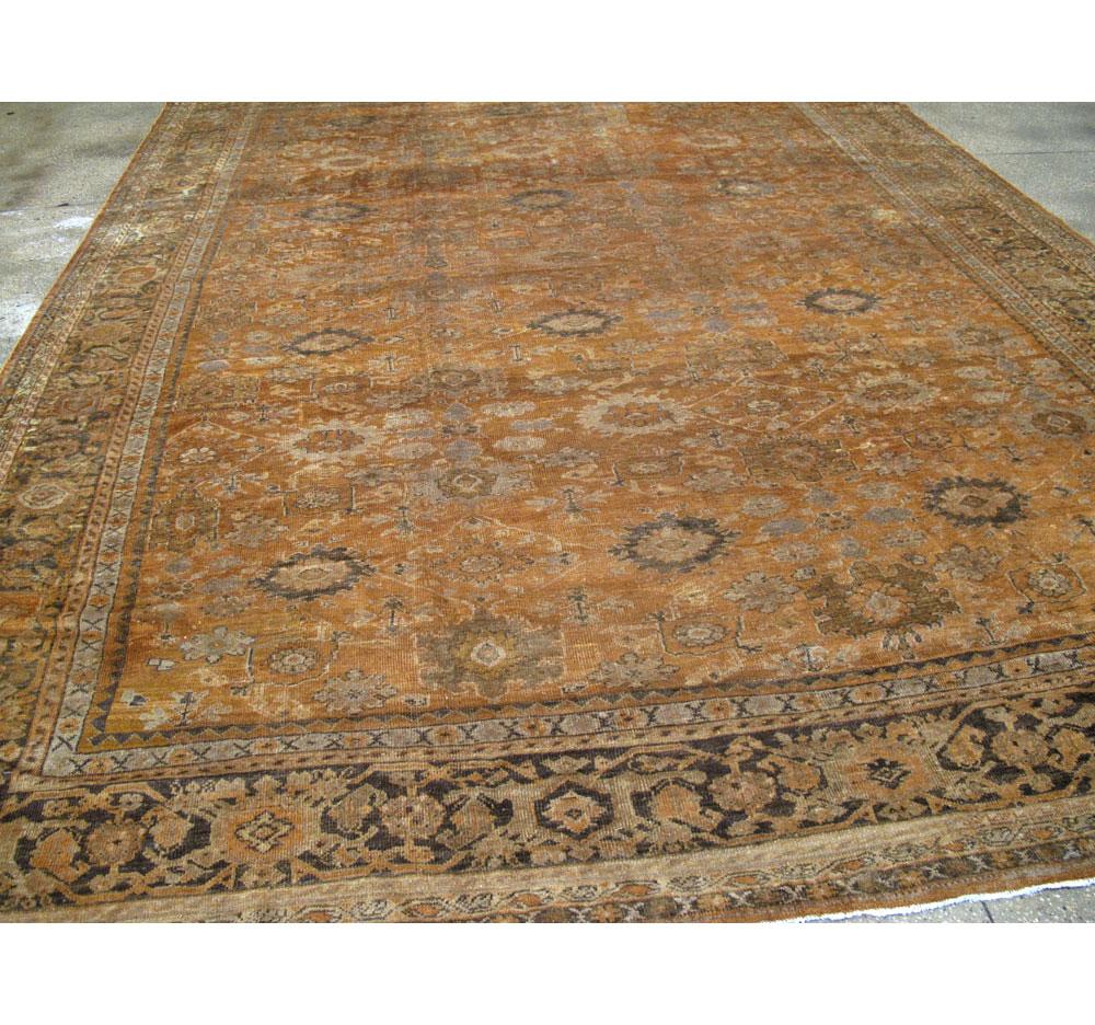 Wool Rustic Early 20th Century Handmade Persian Mahal Room Size Carpet For Sale
