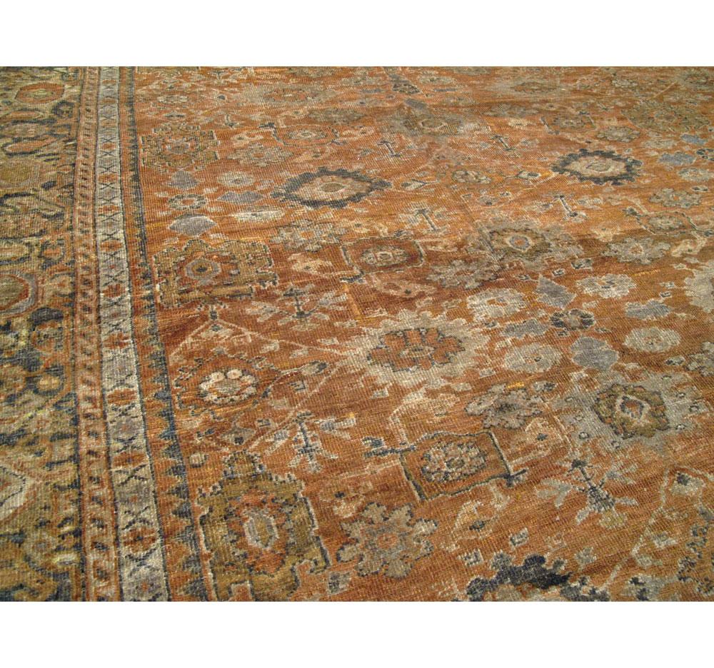 Rustic Early 20th Century Handmade Persian Mahal Room Size Carpet For Sale 1