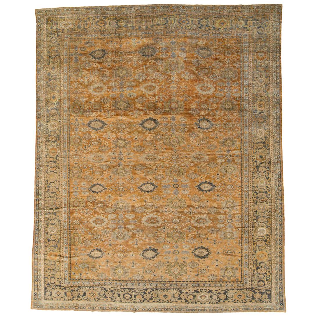 Rustic Early 20th Century Handmade Persian Mahal Room Size Carpet For Sale