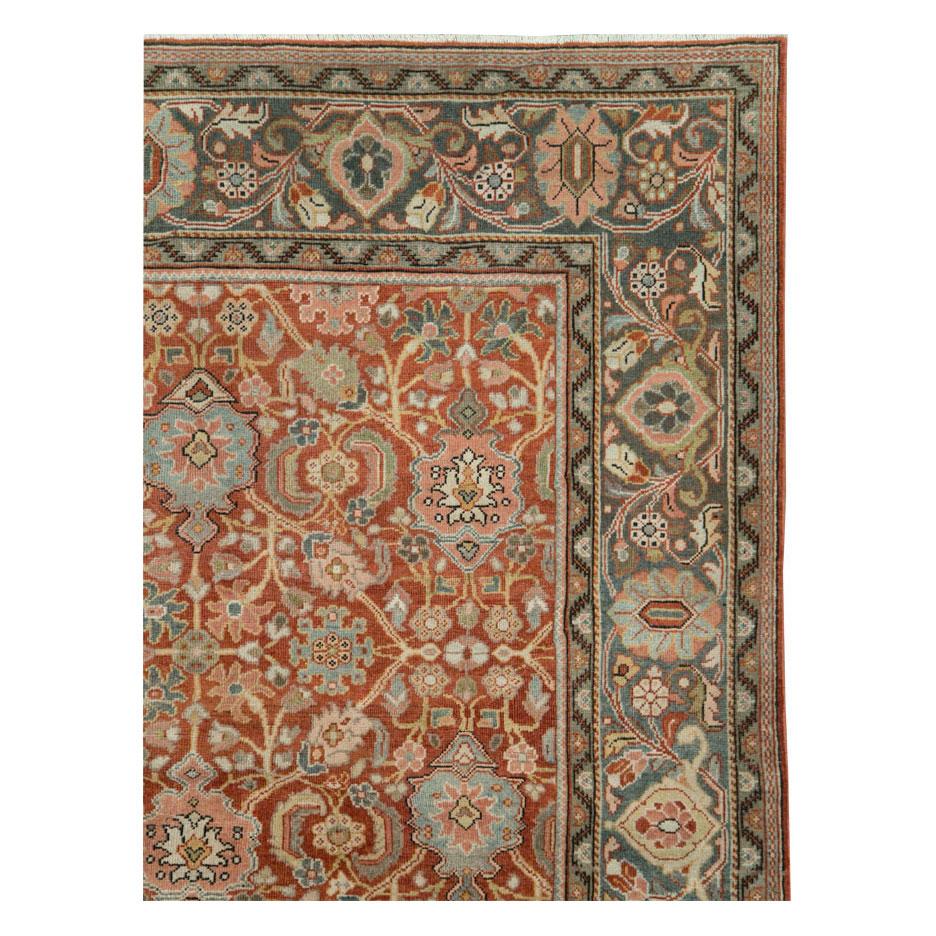 Country Rustic Early 20th Century Handmade Persian Mahal Room Size Carpet in Red & Green