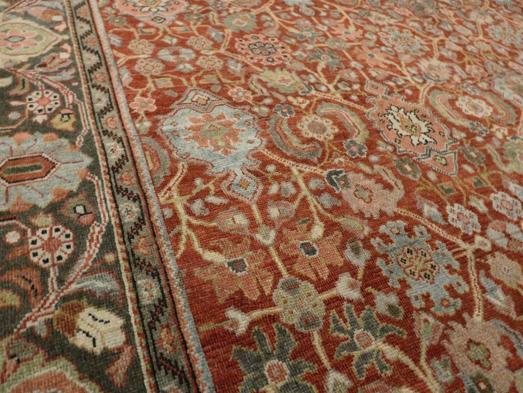 Wool Rustic Early 20th Century Handmade Persian Mahal Room Size Carpet in Red & Green