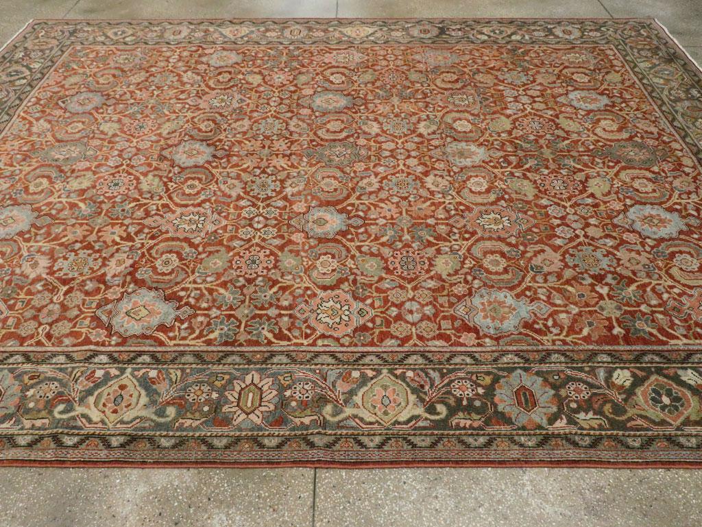 Rustic Early 20th Century Handmade Persian Mahal Room Size Carpet in Red & Green 1