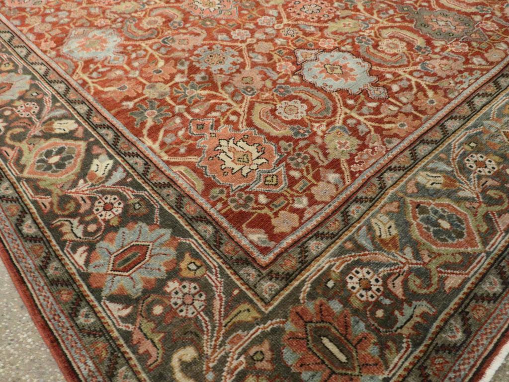 Rustic Early 20th Century Handmade Persian Mahal Room Size Carpet in Red & Green 3