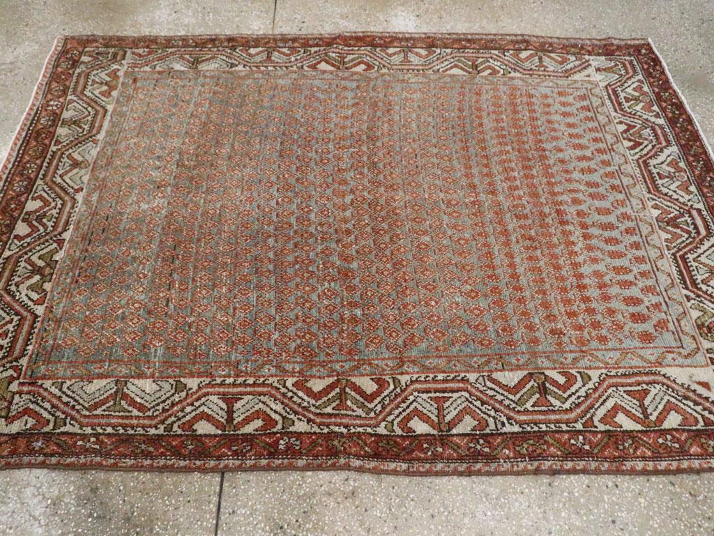 Rustic Early 20th Century Handmade Persian Malayer Accent Rug In Good Condition For Sale In New York, NY