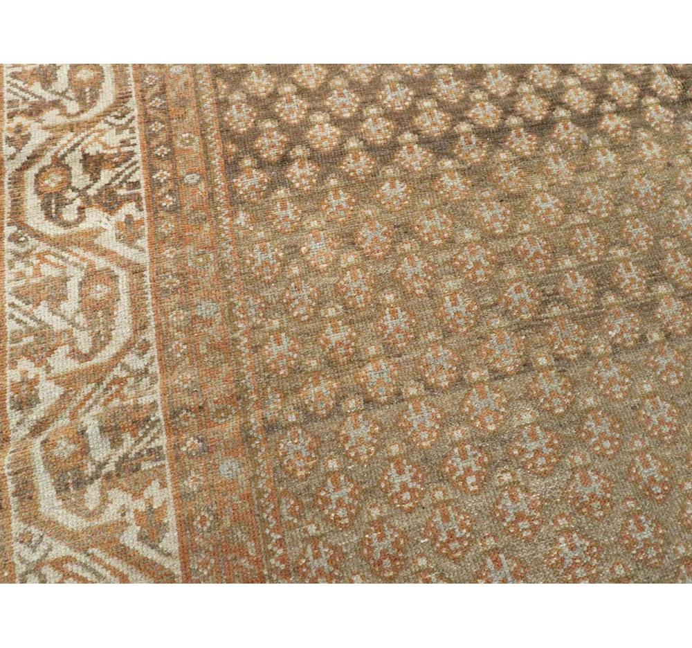 Rustic Early 20th Century Handmade Persian Malayer Gallery Rug in Earth Tones For Sale 1