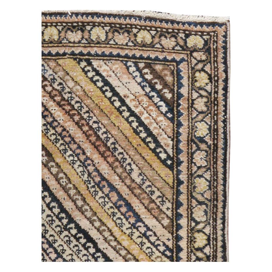 Hand-Knotted Rustic Early 20th Century Handmade Persian Malayer Throw Rug For Sale
