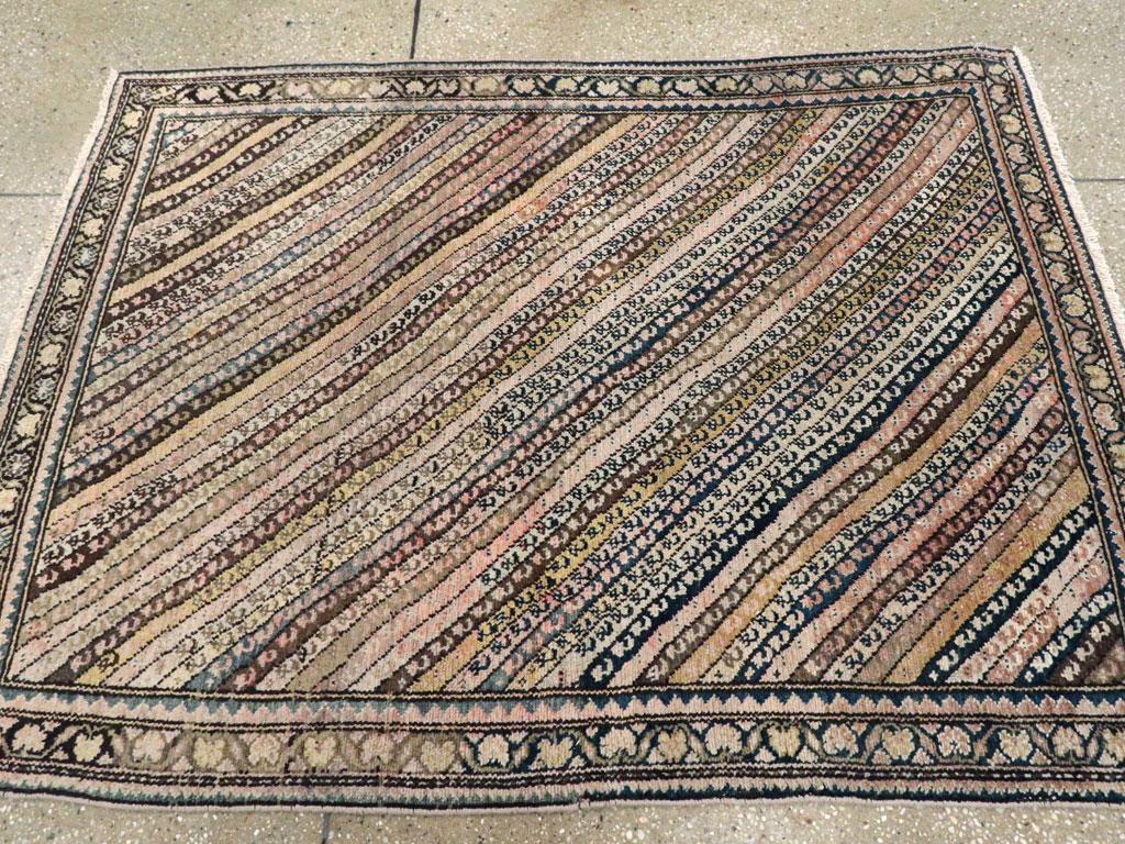 Rustic Early 20th Century Handmade Persian Malayer Throw Rug For Sale 2