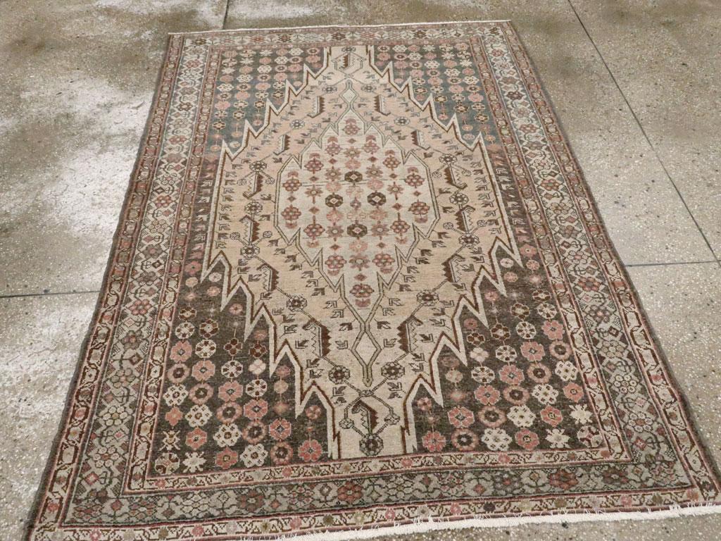 Hand-Knotted Rustic Early 20th Century Handmade Persian Mazlagan Malayer Accent Rug For Sale