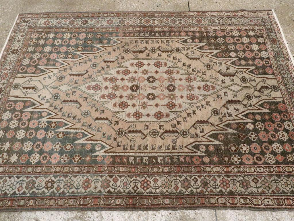 Wool Rustic Early 20th Century Handmade Persian Mazlagan Malayer Accent Rug For Sale
