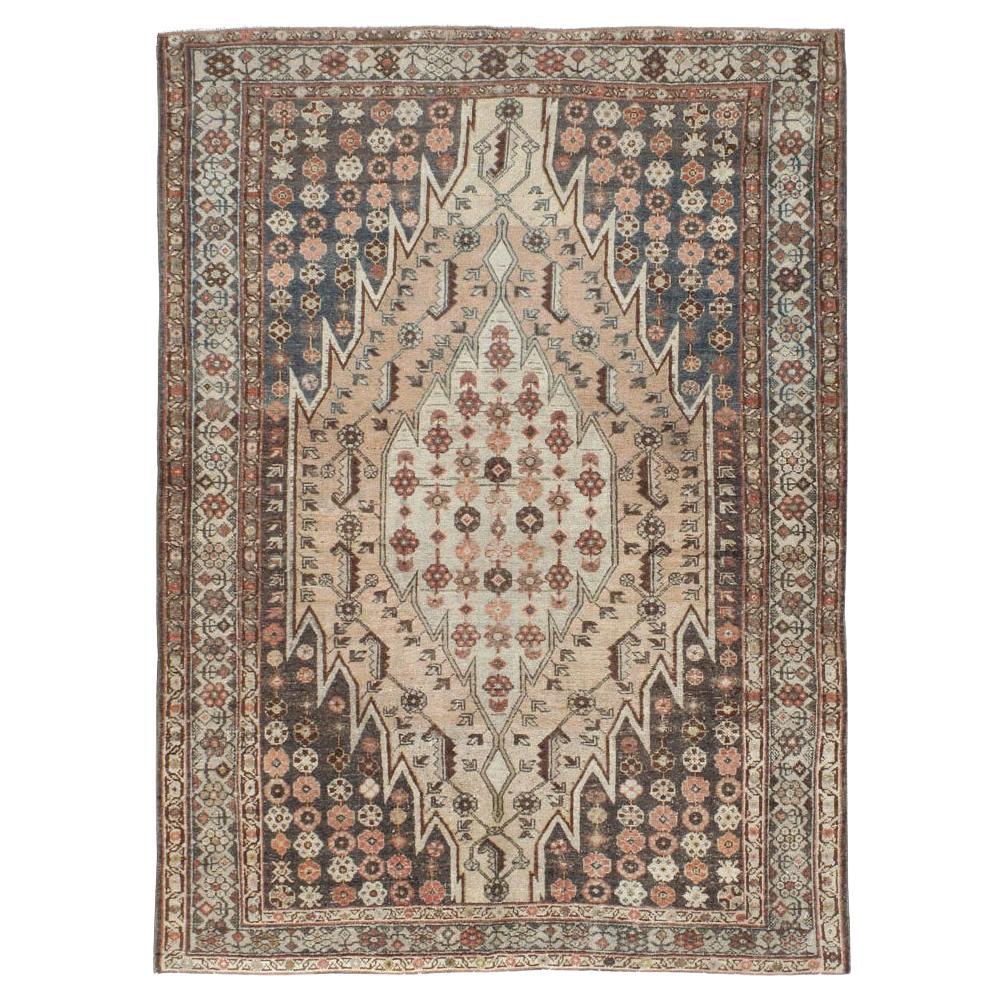 Rustic Early 20th Century Handmade Persian Mazlagan Malayer Accent Rug For Sale