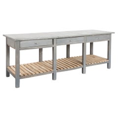 Antique Rustic Early 20th Century Long Gray Work Table Kitchen Island, Hungary