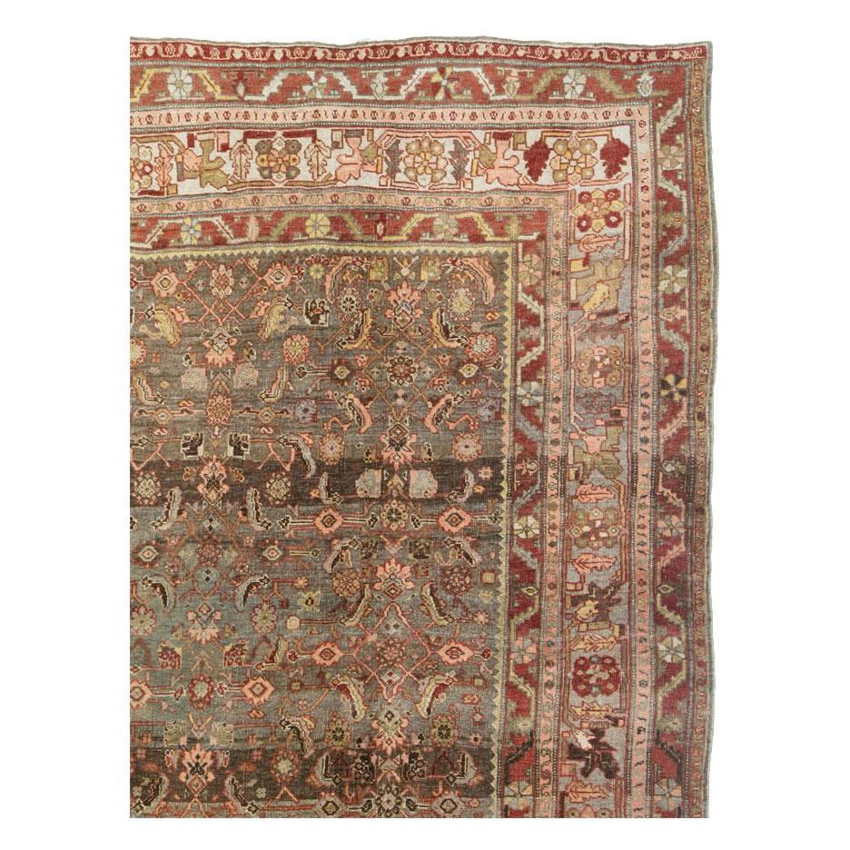 Hand-Knotted Rustic Early 20th Century Persian Bidjar Room Size Carpet in Earth Tones For Sale