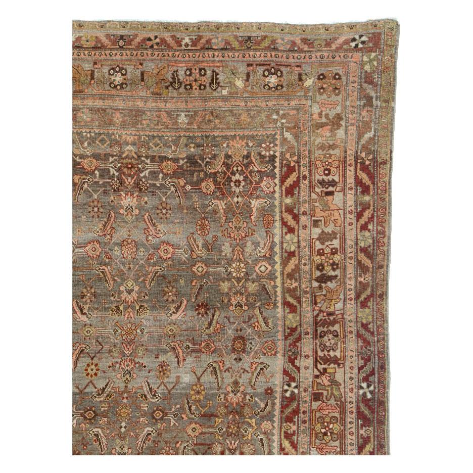 Rustic Early 20th Century Persian Bidjar Room Size Carpet in Earth Tones In Excellent Condition For Sale In New York, NY