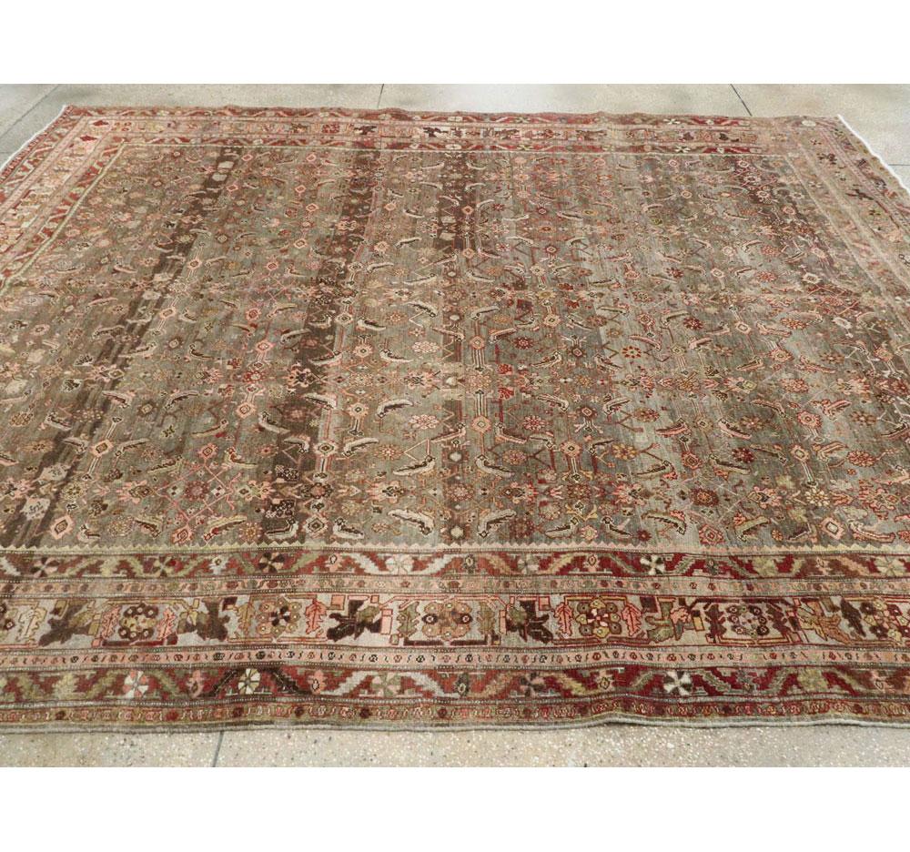 Rustic Early 20th Century Persian Bidjar Room Size Carpet in Earth Tones For Sale 2