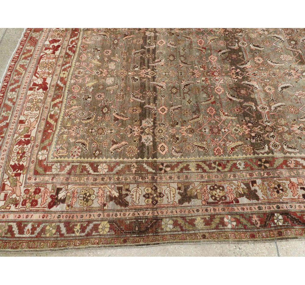 Rustic Early 20th Century Persian Bidjar Room Size Carpet in Earth Tones For Sale 4