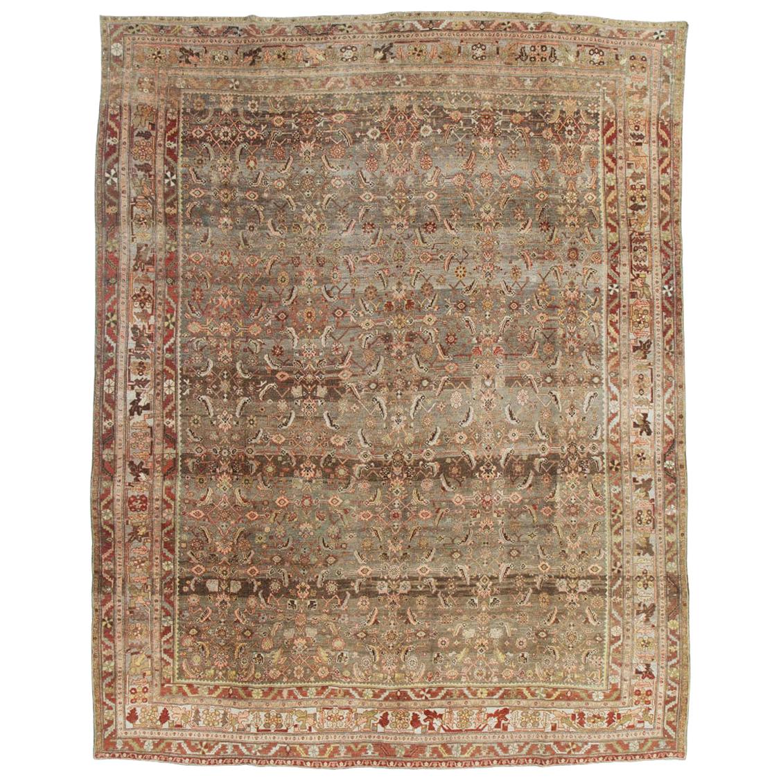 Rustic Early 20th Century Persian Bidjar Room Size Carpet in Earth Tones For Sale