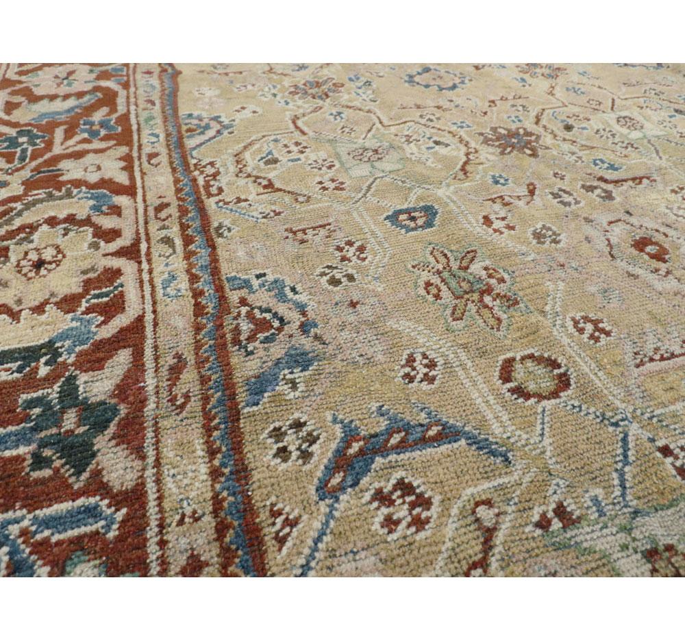 Rustic Early 20th Century Persian Mahal Room Size Carpet in Tan and Brick Red For Sale 1
