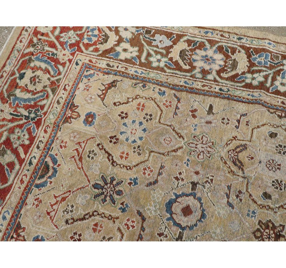 Rustic Early 20th Century Persian Mahal Room Size Carpet in Tan and Brick Red For Sale 2