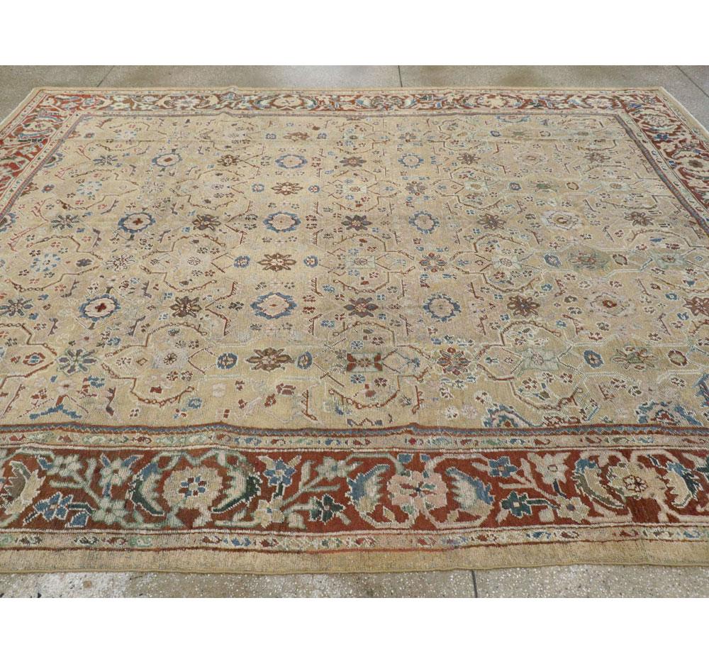 Rustic Early 20th Century Persian Mahal Room Size Carpet in Tan and Brick Red For Sale 3