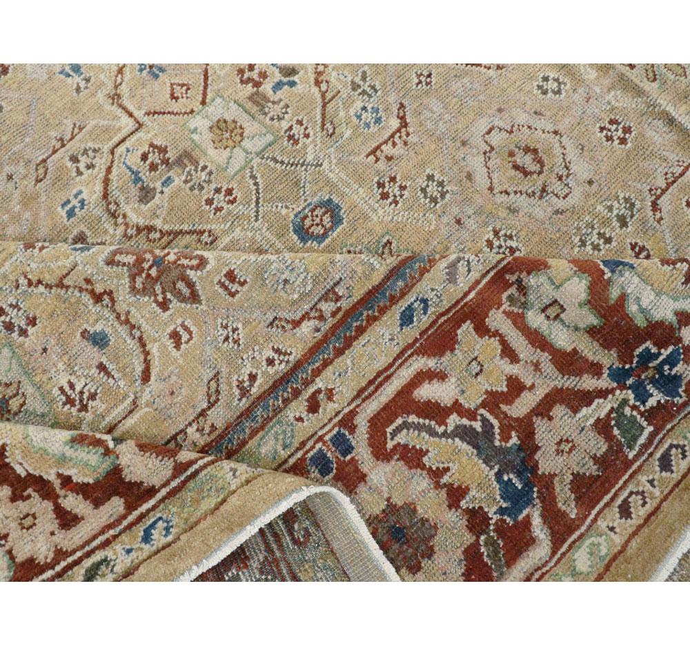 Rustic Early 20th Century Persian Mahal Room Size Carpet in Tan and Brick Red For Sale 4