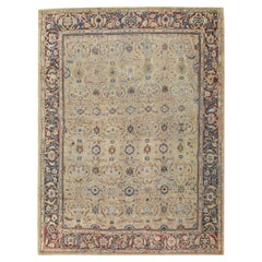 Antique Rustic Early 20th Century Persian Mahal Room Size Carpet in Tan and Brick Red