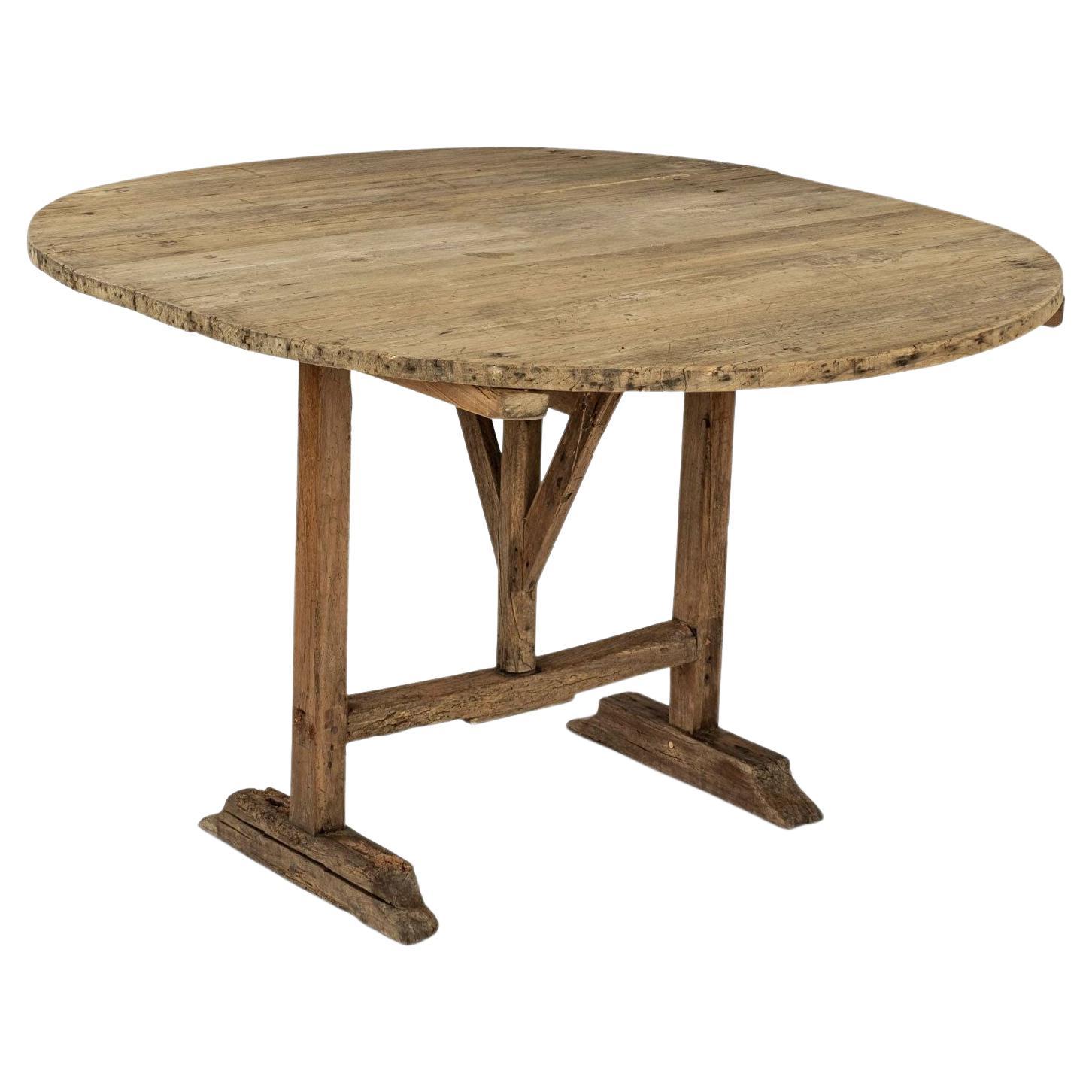 Rustic Sun-Bleached Early Oval-Shape Tilt-Top Table For Sale