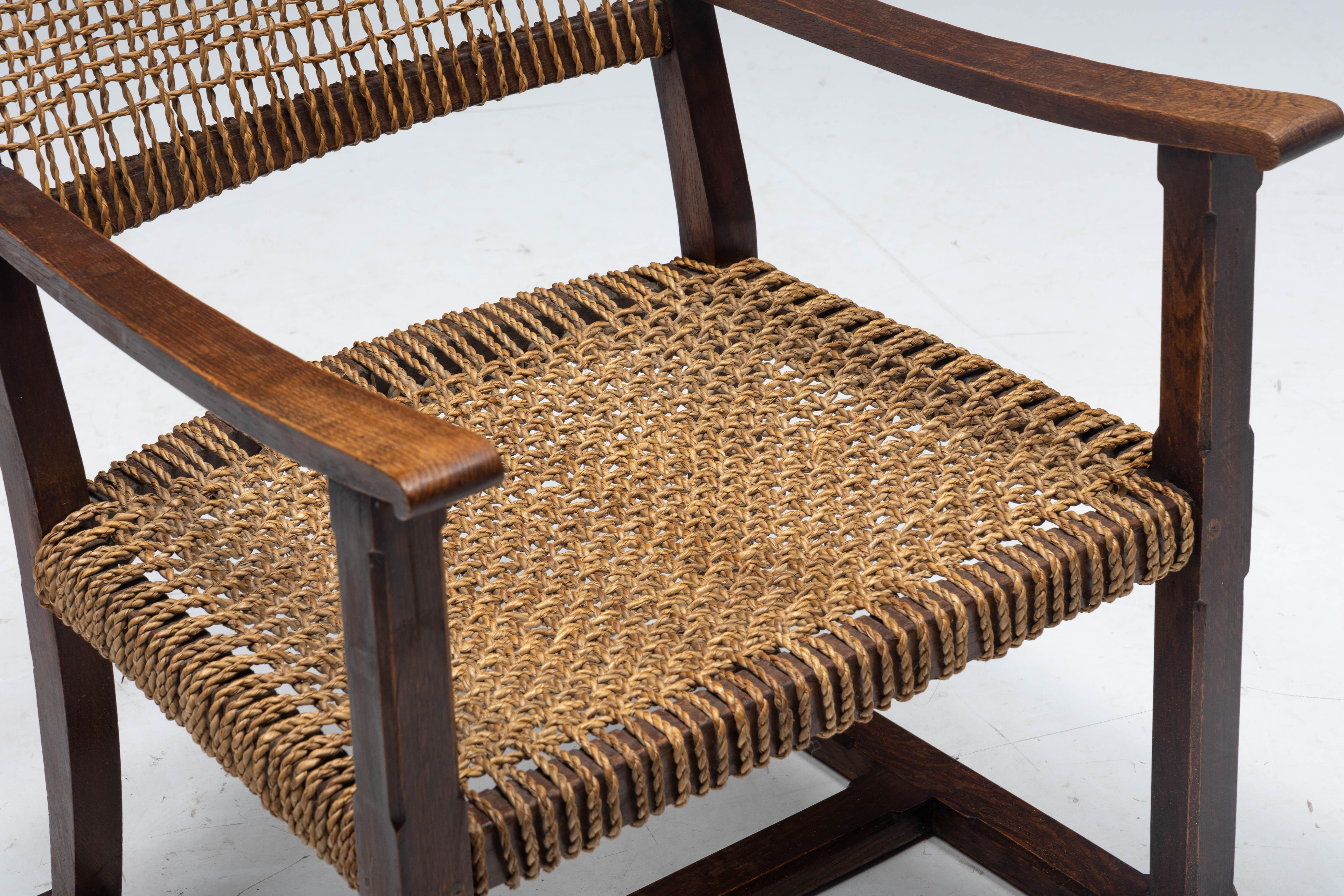 Rustic Easy Chair in Solid Wood and Rope, France, 1930s For Sale 1