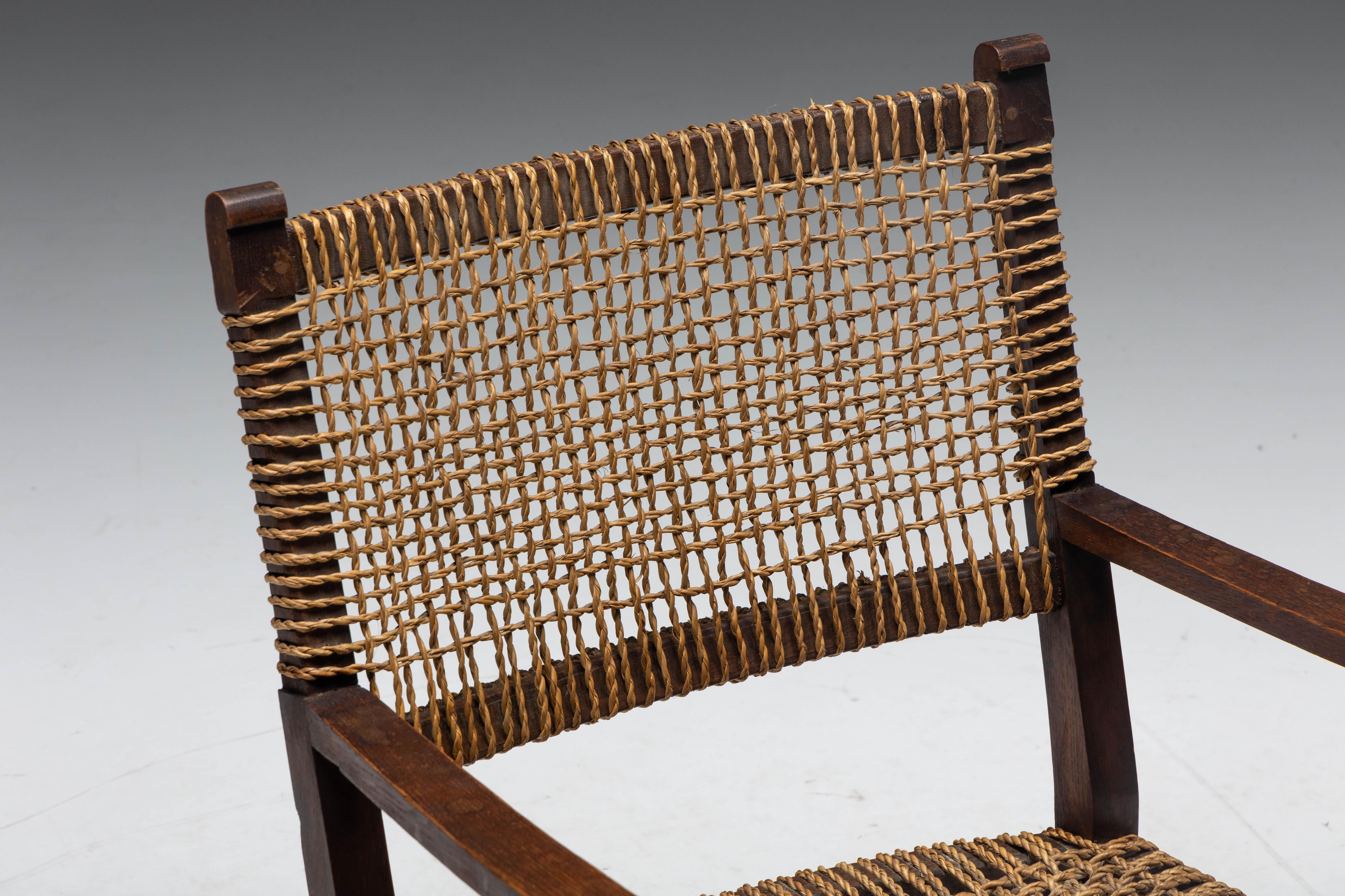 Rustic Easy Chair in Solid Wood and Rope, France, 1930s For Sale 2