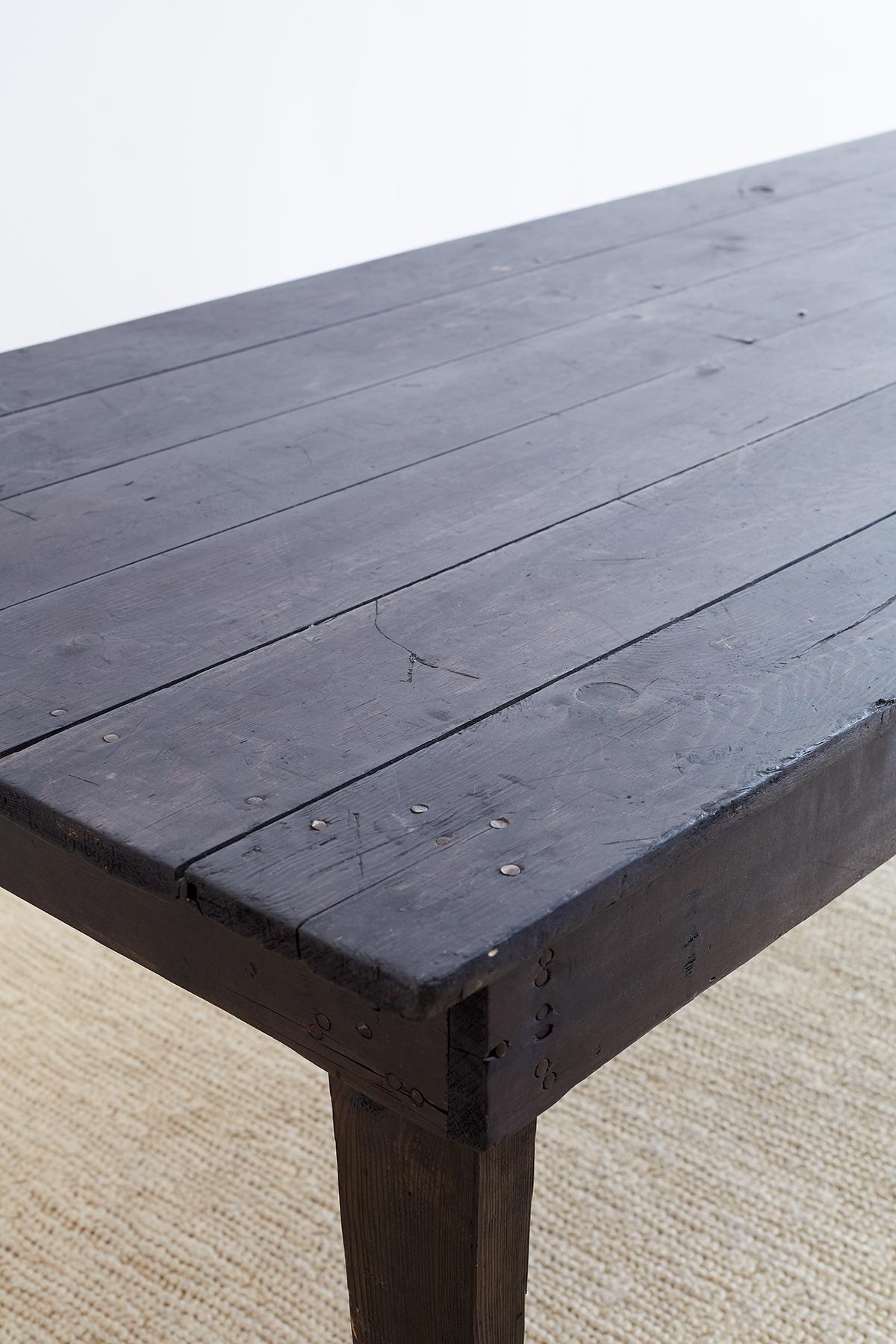 Rustic Ebonized Pine Farmhouse Dining Table 2
