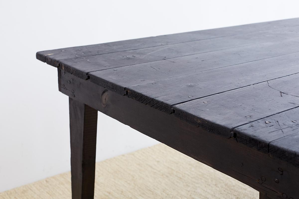 Rustic Ebonized Pine Farmhouse Dining Table In Distressed Condition In Rio Vista, CA