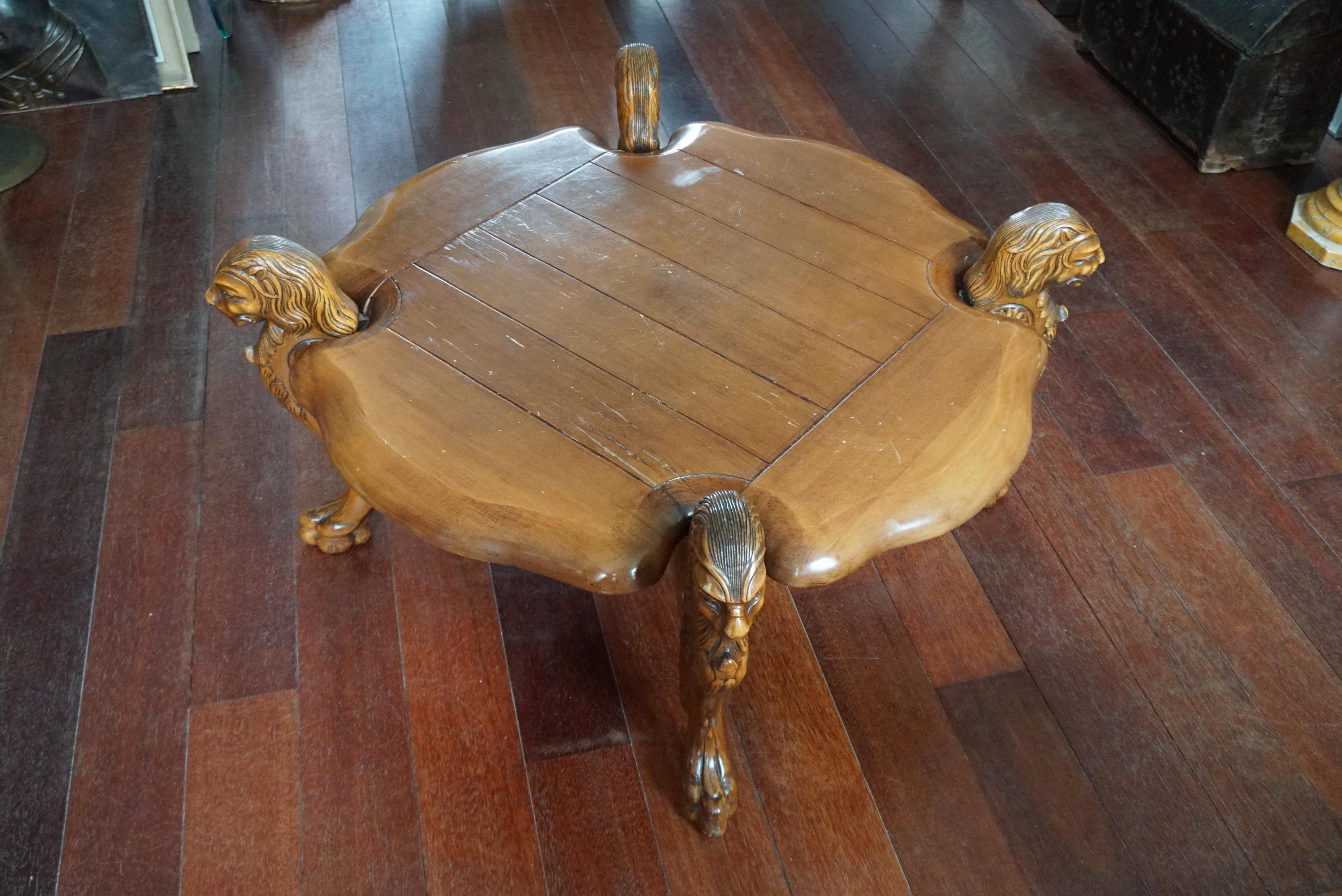 20th Century Rustic Elegance Hand-Carved Lion Leg Coffee Table, France or Italy, circa 1940s For Sale