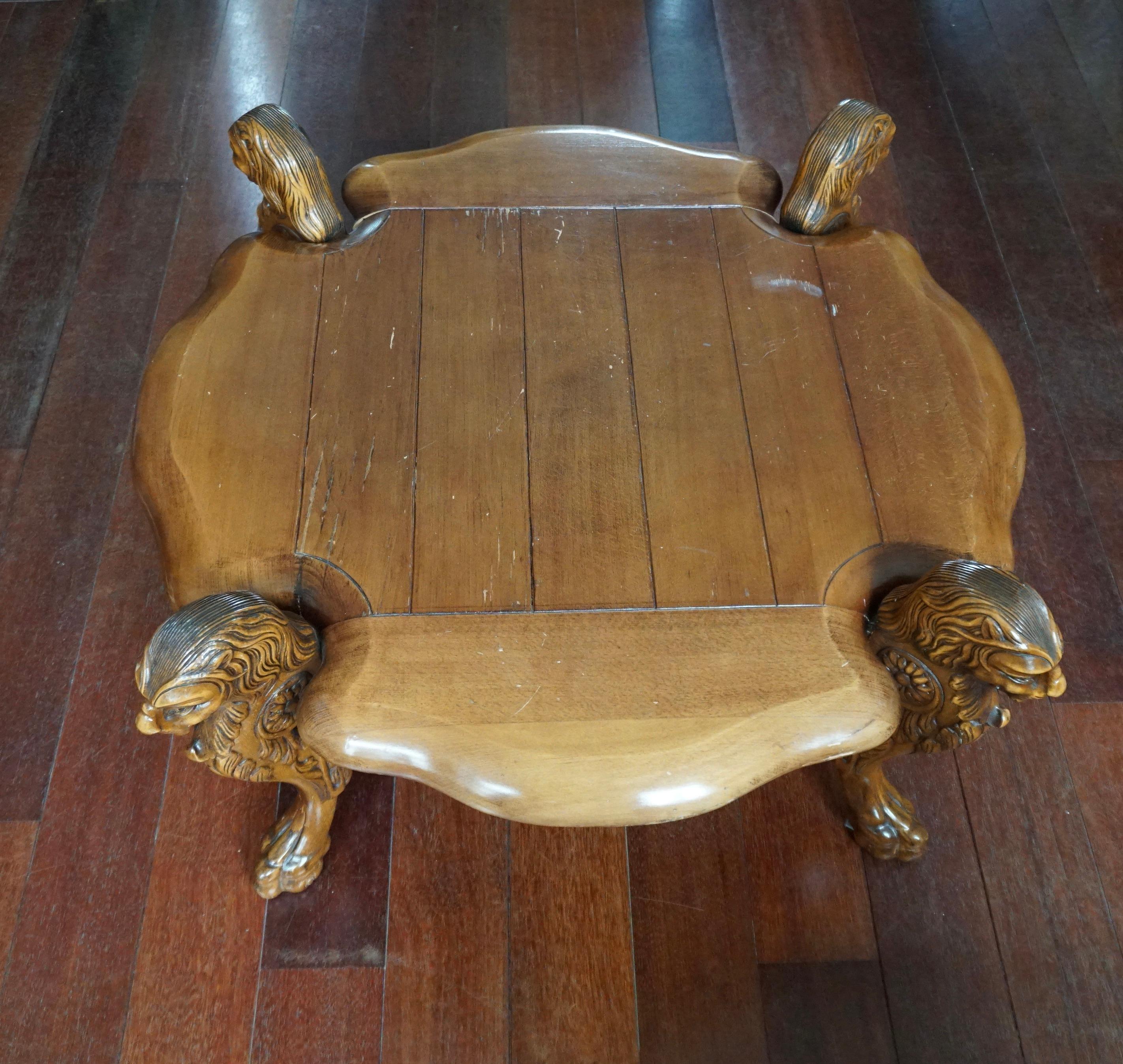Wood Rustic Elegance Hand-Carved Lion Leg Coffee Table, France or Italy, circa 1940s For Sale