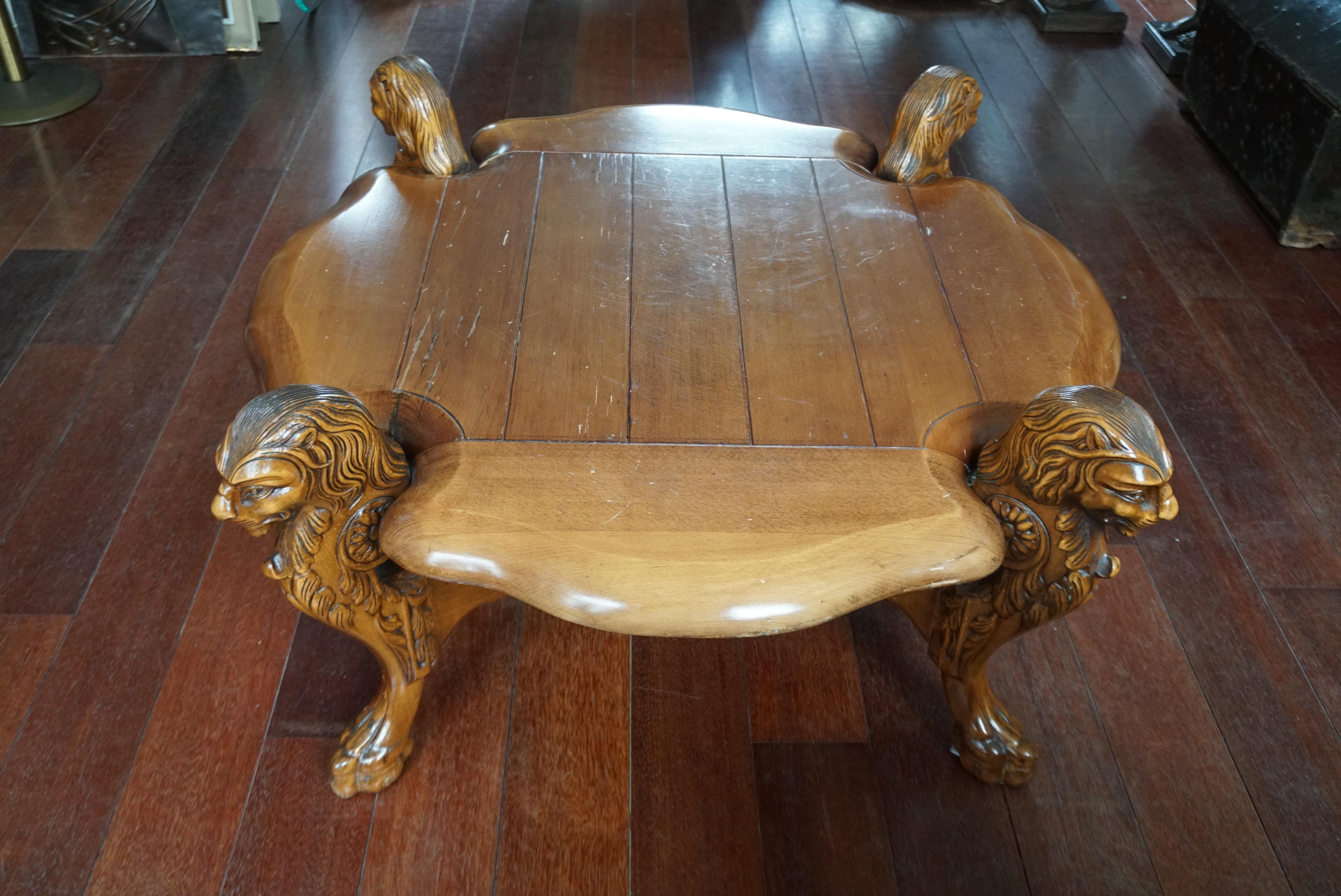 Rustic Elegance Hand-Carved Lion Leg Coffee Table, France or Italy, circa 1940s For Sale 1