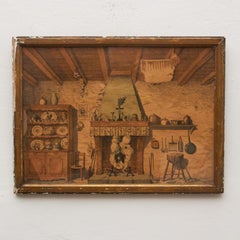 Rustic Elegance: Vintage 20th Century French Color Engraving