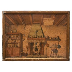 Rustic Elegance: Vintage 20th Century French Color Engraving 