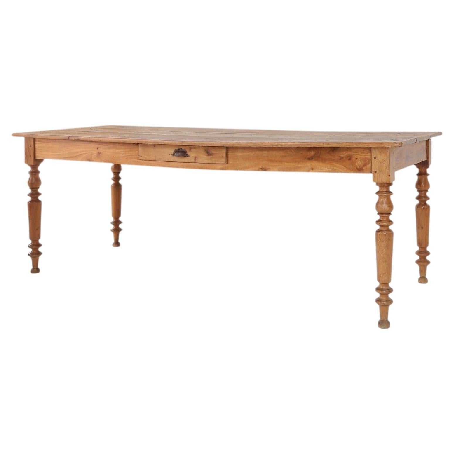 Rustic Elm Dining Table with Drawer, France 1850s For Sale