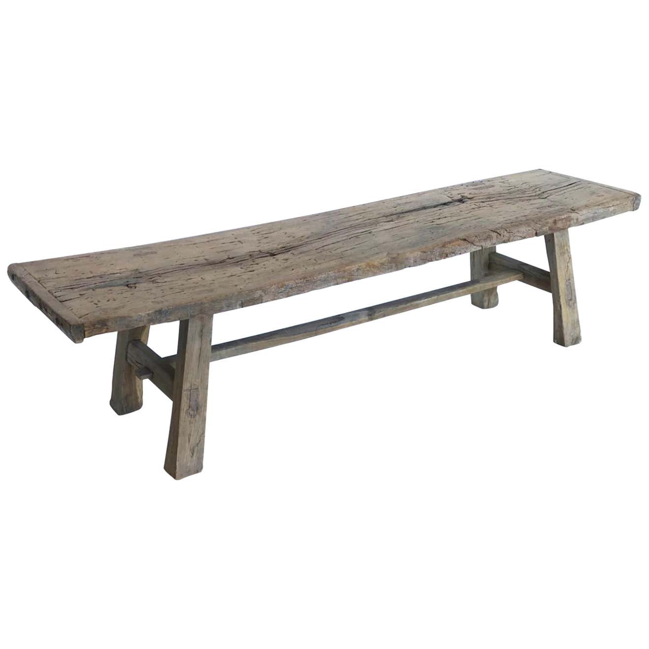 Rustic Elm Wood Bench at 1stDibs