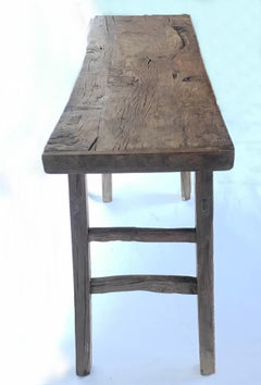 Rustic Elm Wood Console / Altar Table with Curved Stretchers