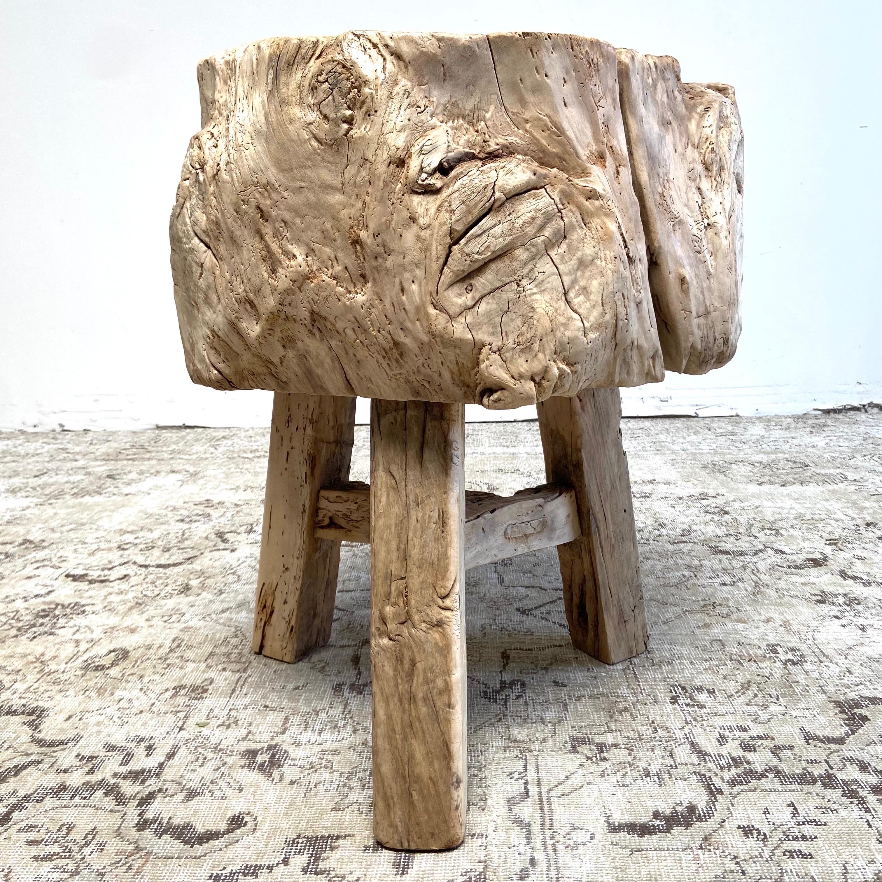 Rustic Elm Wood Stump Side Table 6