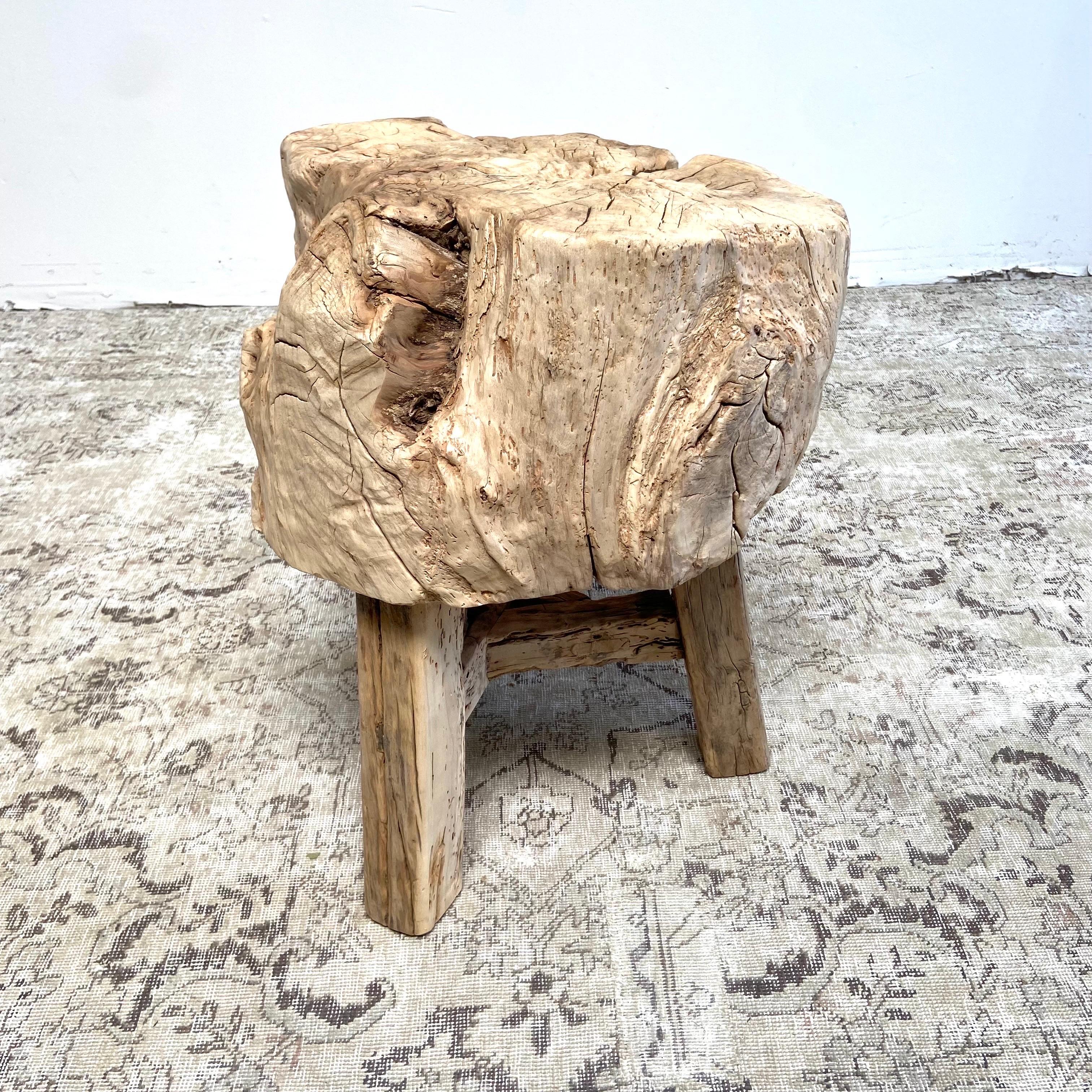 Rustic Elm Wood Stump Side Table In Good Condition In Brea, CA