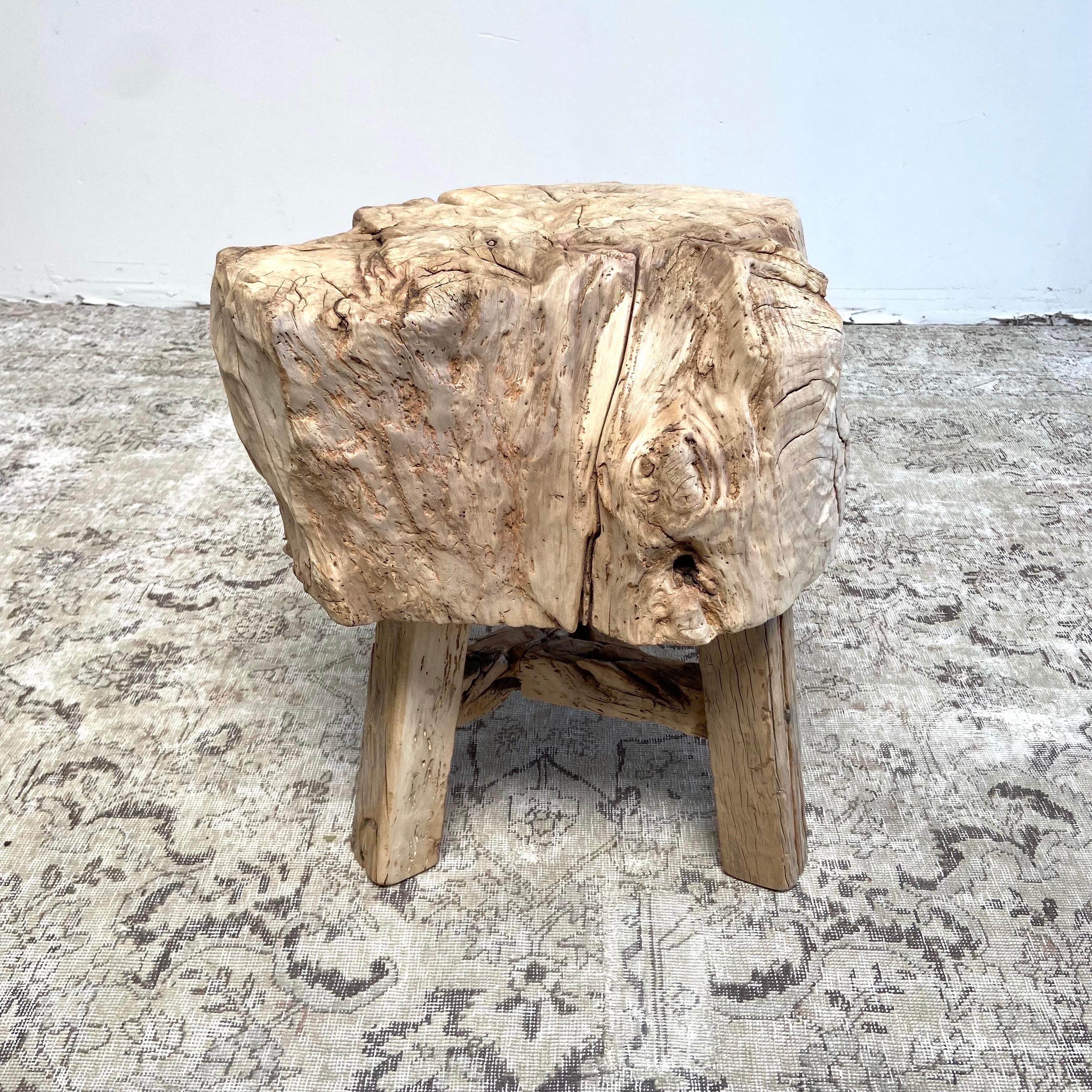 20th Century Rustic Elm Wood Stump Side Table