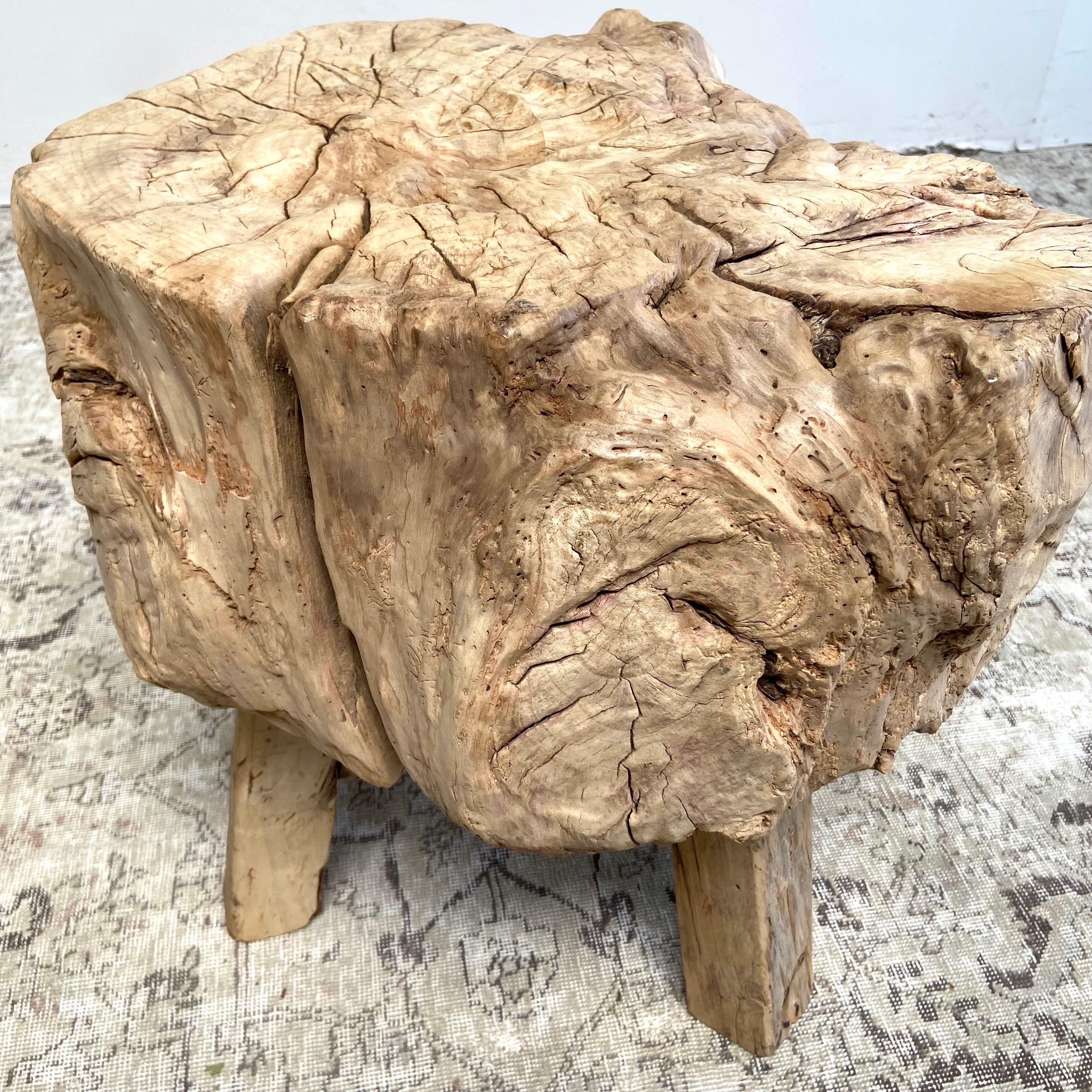 Rustic Elm Wood Stump Side Table 2