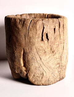 Rustic Elm Wooden Large Mortar Bowl Hand Carved from One Piece of Tree Trunk